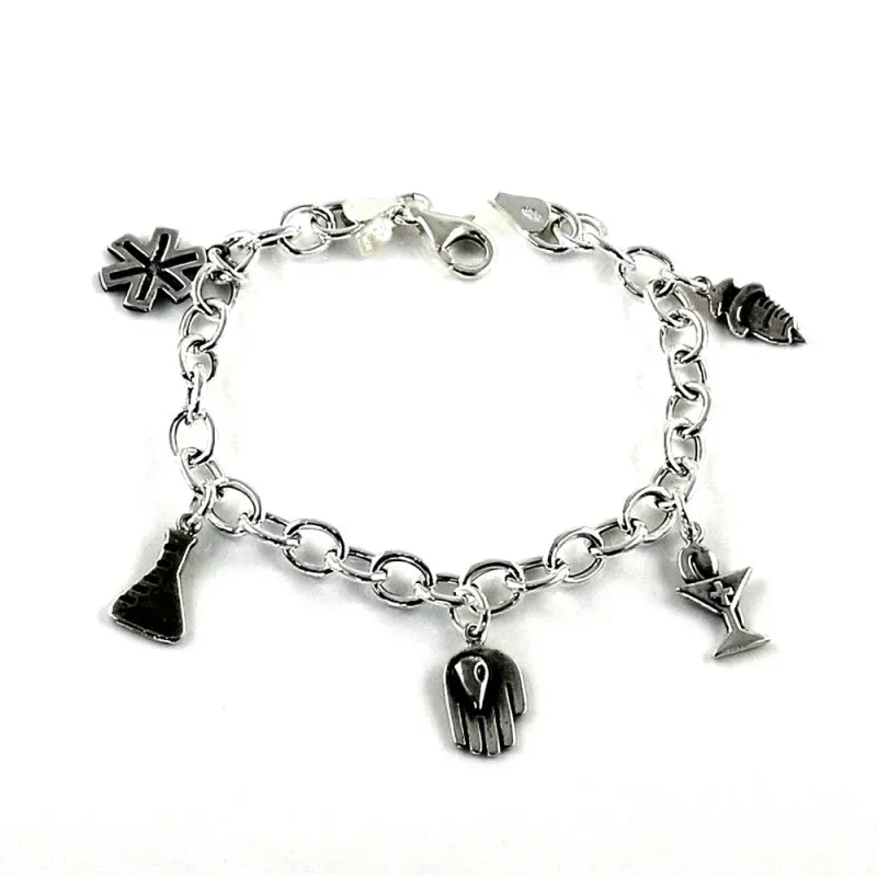 Pulsera plata Ley 925m fetiche 19.5cm. motivos farmacéutica [AB0972]