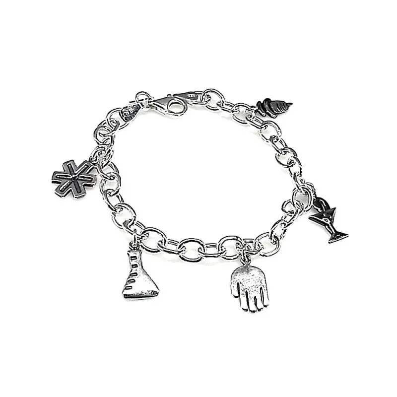 Pulsera plata Ley 925m fetiche 19.5cm. motivos farmacéutica [AB0972]