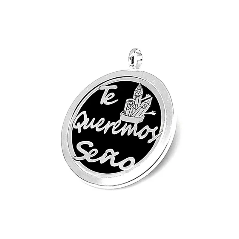 Colgante plata Ley 925m profesora acetato negro cerco 40mm. [AB1111]