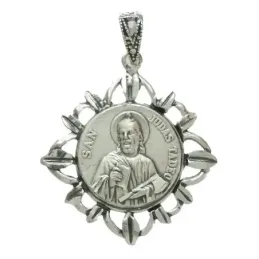 Medalla colgante plata ley 925m San Judas Tadeo hojas 20mm. [AB2776]