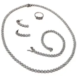 Juego plata Ley 925m rodiado completo circonitas ideal novia [AB4283]