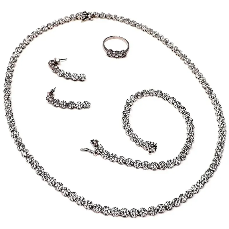 Juego plata Ley 925m rodiado completo circonitas ideal novia [AB4283]