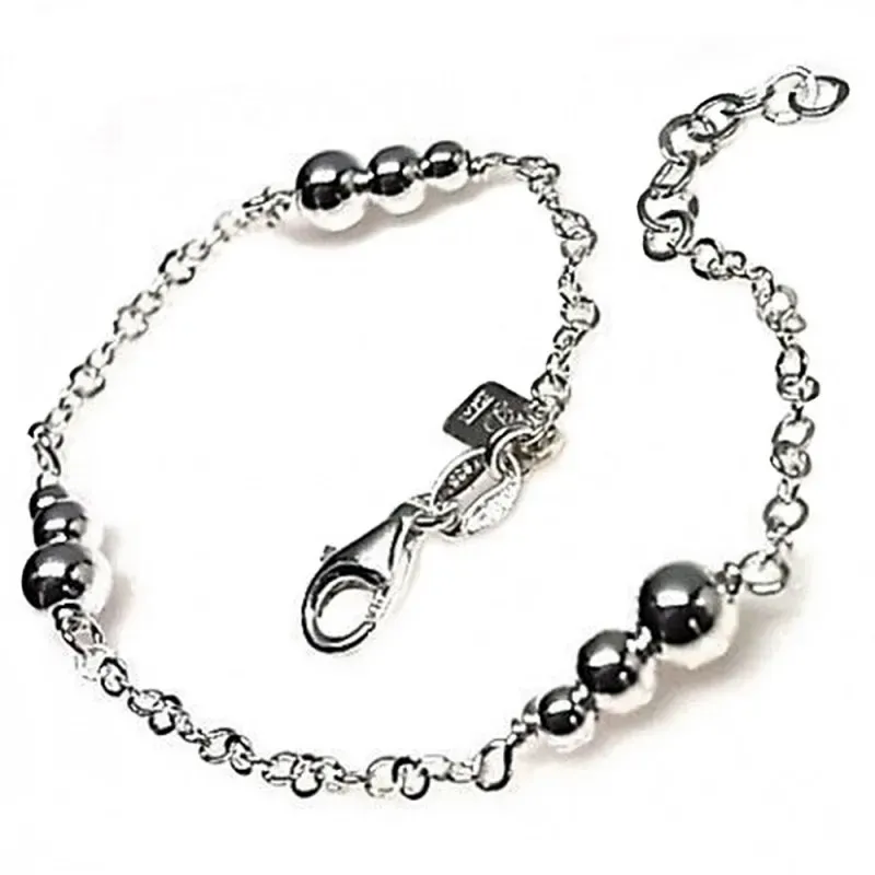 Pulsera plata Ley 925m lisa bolas diferentes tamaños  [AB4293]