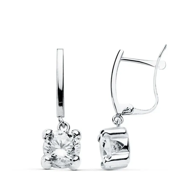 Pendientes oro blanco 18k largos garras circonita 20mm. [AB4638]