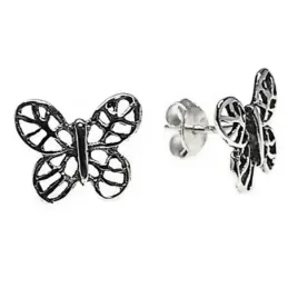 Pendientes plata Ley 925m motivo mariposa oxidada calada [AB5349]