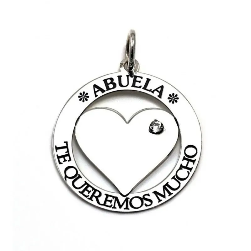 Colgante plata Ley 925m 25mm TE QUEREMOS MUCHO ABUELA corazón [AC0332]