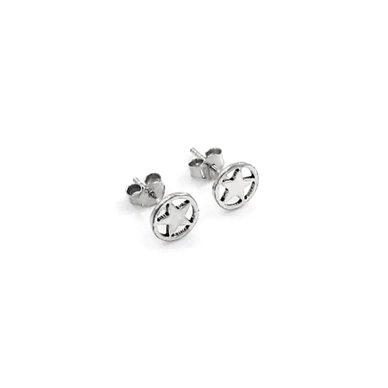 Pendientes plata Ley 925m estrella 6mm. cerco lisos calados [AC0608]
