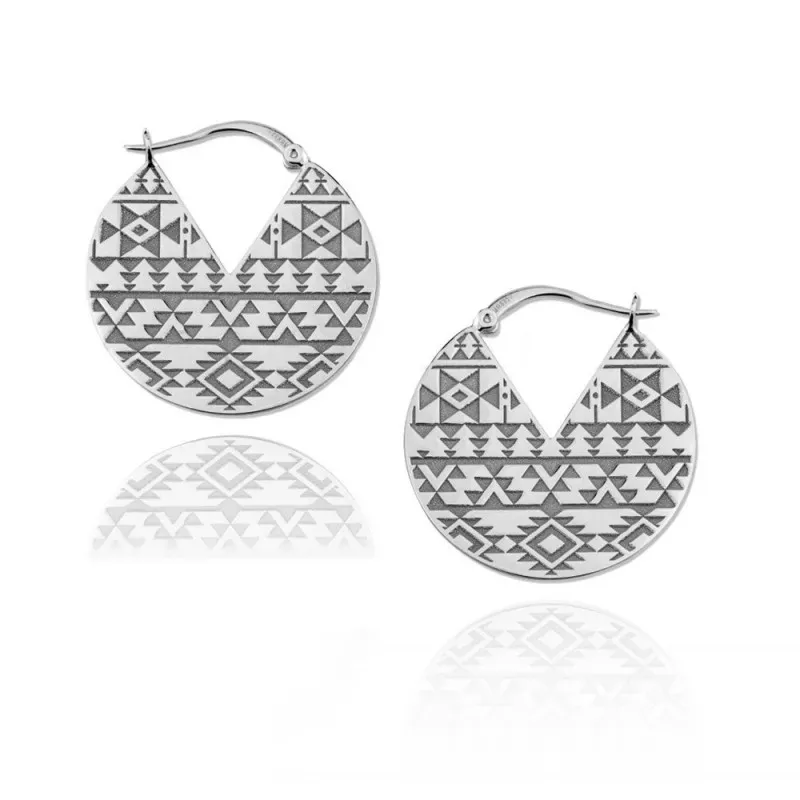 Pendientes plata Ley 925m mujer 30mm. rodiados formas cenefas redondo fondo mate cierre palillo