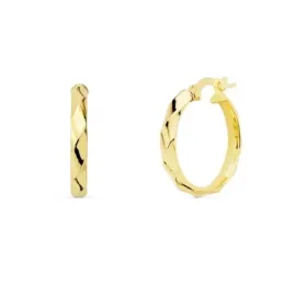 Pendientes oro 18k mujer aros 18mm. media caña bandas brillo cierre palillo