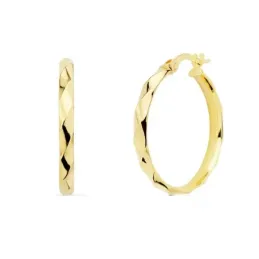 Pendientes oro 18k mujer aros 24mm. media caña bandas brillo cierre palillo