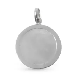 Medalla colgante plata Ley 925m maciza 27mm. Santa Gema cerco tallado brillo trasera lisa borde