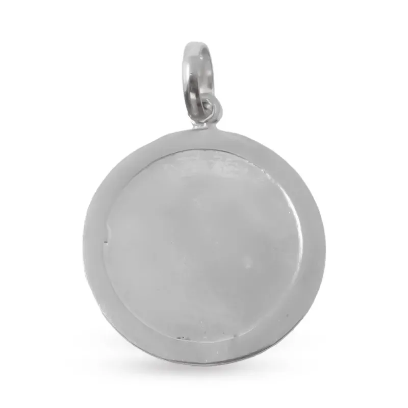Medalla colgante plata Ley 925m maciza 27mm. Santa Gema cerco tallado brillo trasera lisa borde