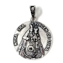 Medalla colgante plata Ley 925m maciza 22mm Nuestra Señora Virgen de Luna de Pozoblanco trasera lisa