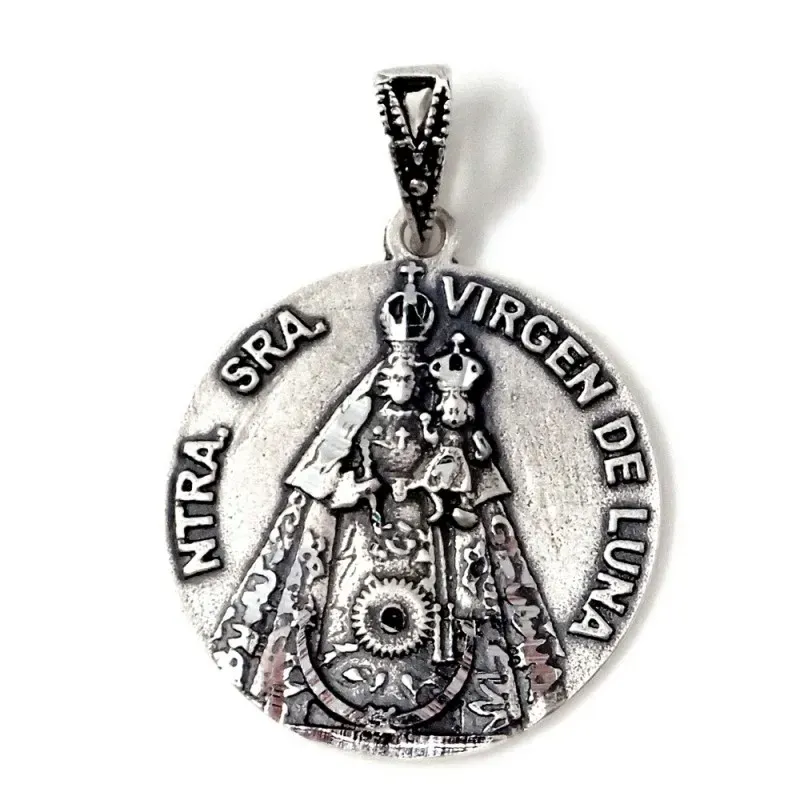 Medalla colgante plata Ley 925m maciza 22mm Nuestra Señora Virgen de Luna de Pozoblanco trasera lisa