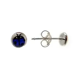 Pendientes plata Ley 925m mariquita azul 5mm. niña cierre presión