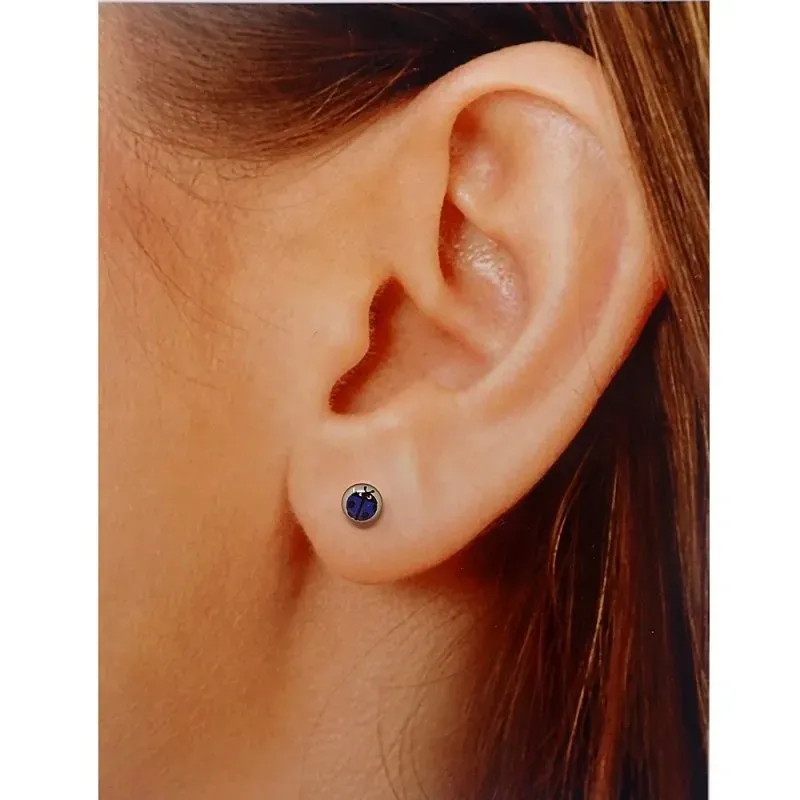 Pendientes plata Ley 925m mariquita azul 5mm. niña cierre presión