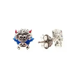 Pendientes plata Ley 925m diablo esmaltado azul 9x8mm. niña cierre presión