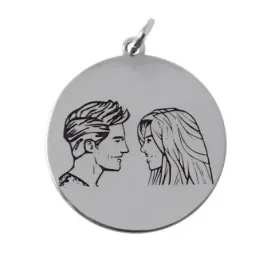 Colgante plata Ley 925m medalla amor enamorados chapa lisa pareja tra
