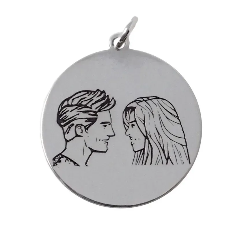 Colgante plata Ley 925m medalla amor enamorados chapa lisa pareja tra