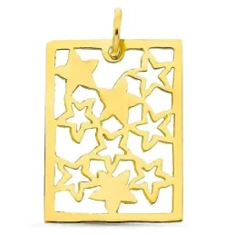 Colgante oro 18k rectangulares interior estrellas caladas liso