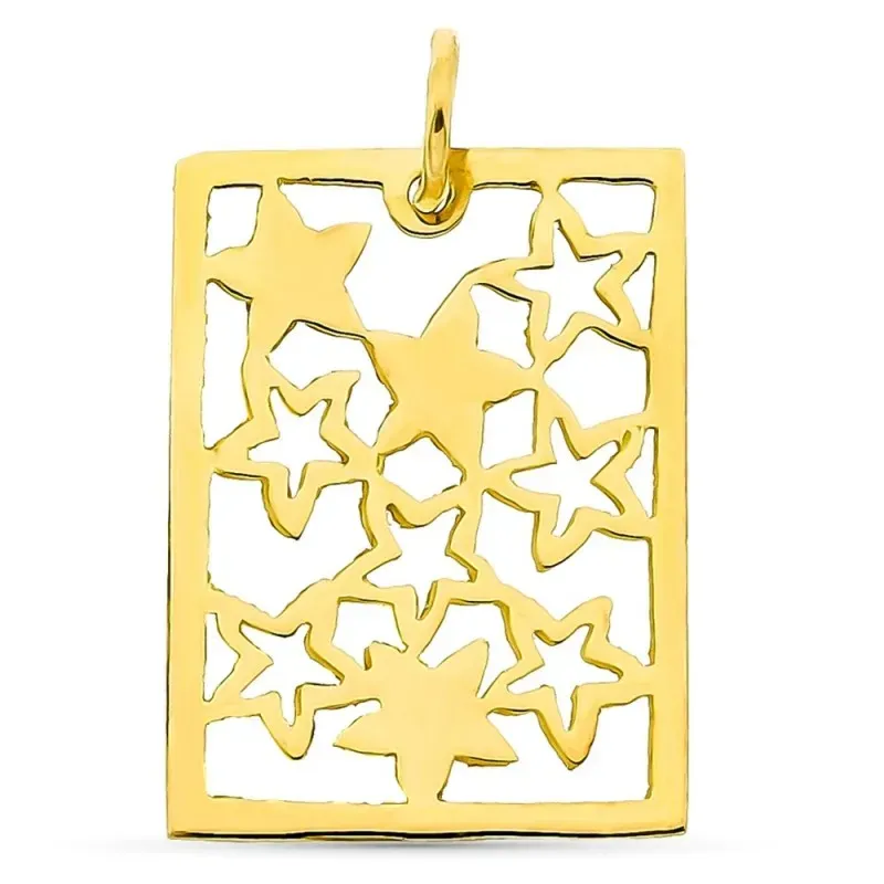 Colgante oro 18k rectangulares interior estrellas caladas liso