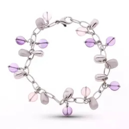 Pulsera oro blanco 18k mujer forzada piedras colgantes mate brillo