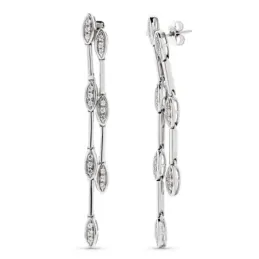 Pendientes oro blanco 18k mujer largos circonitas formas ovaladas com