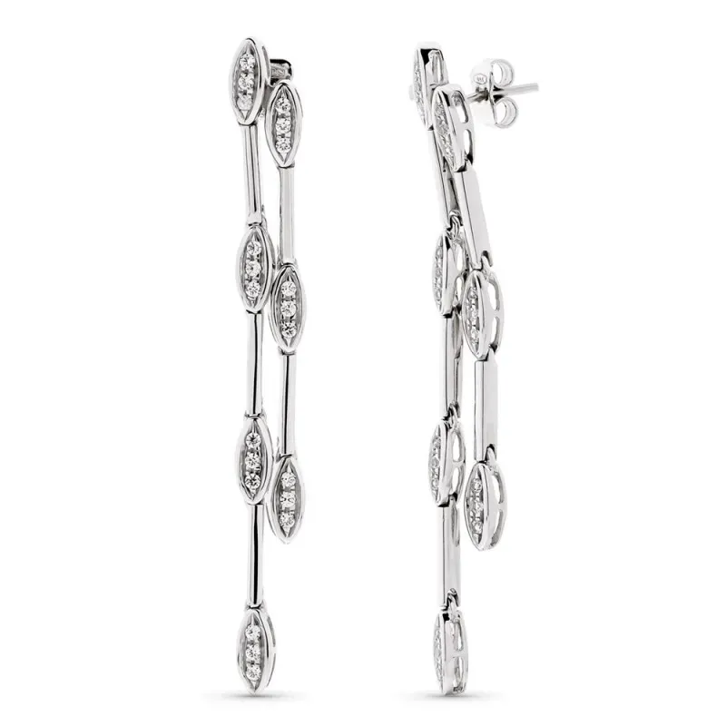Pendientes oro blanco 18k mujer largos circonitas formas ovaladas com