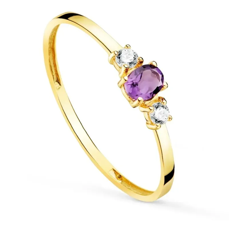 Sortija oro 18k mujer amatista centro 4 mm. combinada circonitas