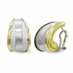 Pendientes oro bicolor 18k mujer mate brillo banda vertical central o