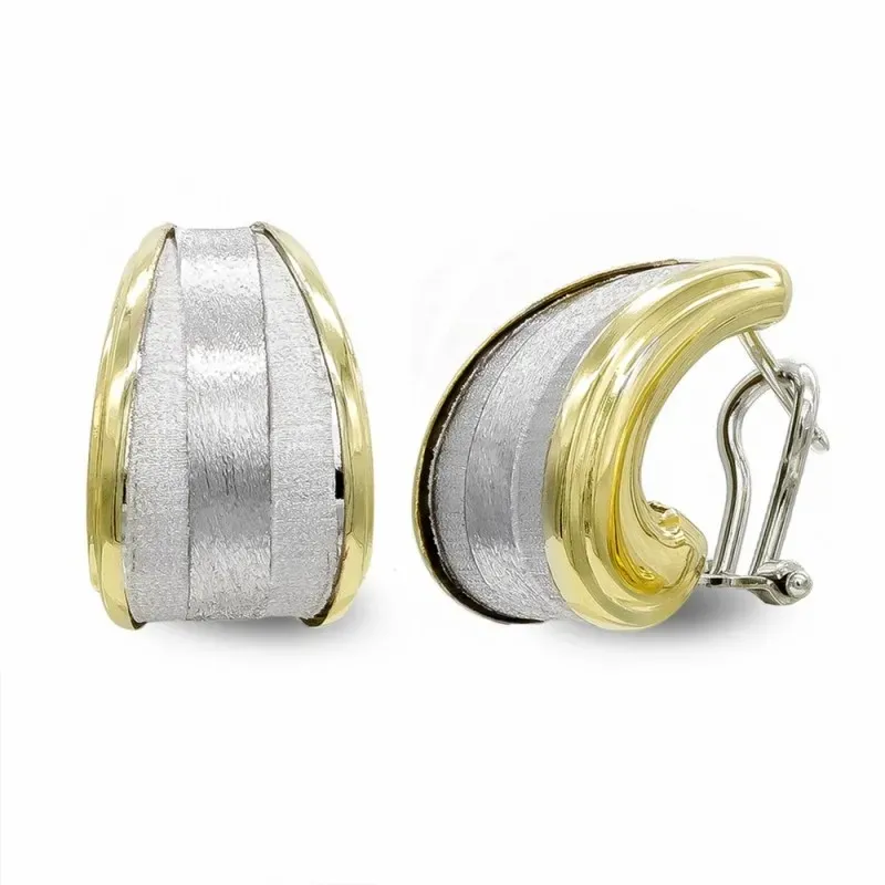Pendientes oro bicolor 18k mujer mate brillo banda vertical central o