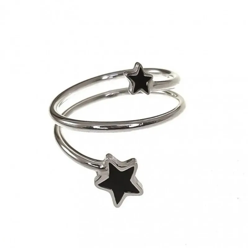 Sortija plata Ley 925m mujer reliada lisa detalle estrellas terminaci