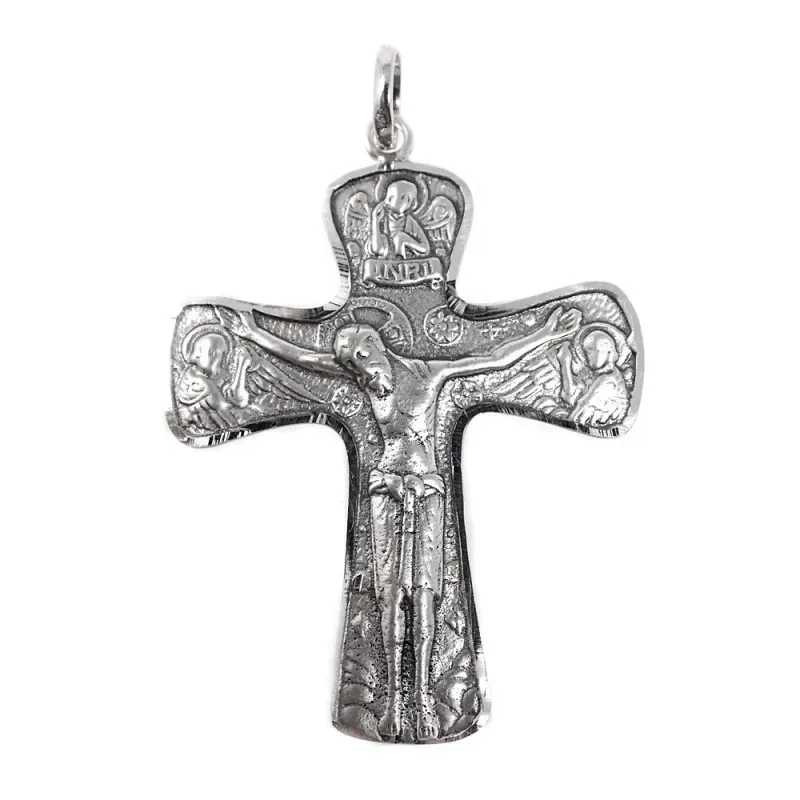 Cruz bizantina Cristo italiana plata Ley 925m unisex 6 cm. tres ángel