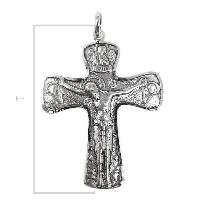 Cruz bizantina Cristo italiana plata Ley 925m unisex 6 cm. tres ángel