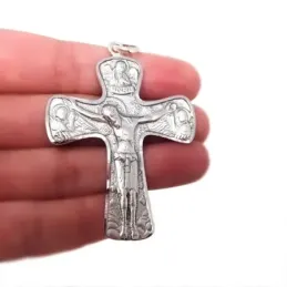 Cruz bizantina Cristo italiana plata Ley 925m unisex 6 cm. tres ángel