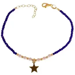 Pulsera plata Ley 925m chapada oro mujer 17 cm. piedras azules combin