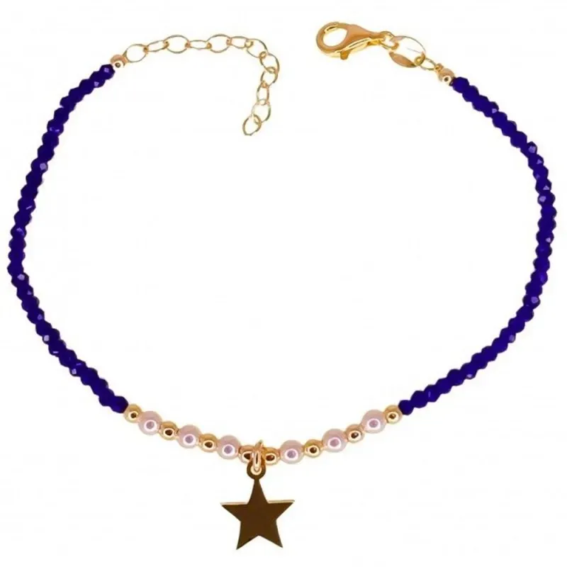 Pulsera plata Ley 925m chapada oro mujer 17 cm. piedras azules combin
