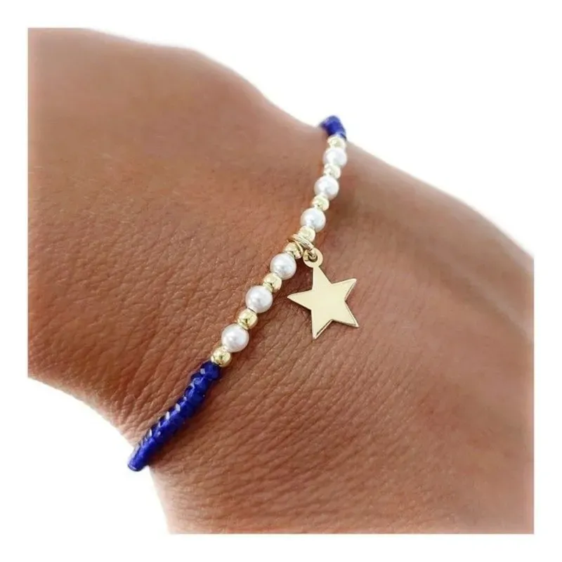 Pulsera plata Ley 925m chapada oro mujer 17 cm. piedras azules combin