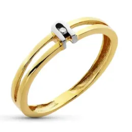 Sortija oro bicolor 18k mujer brillante centro combinado dos hilos ca