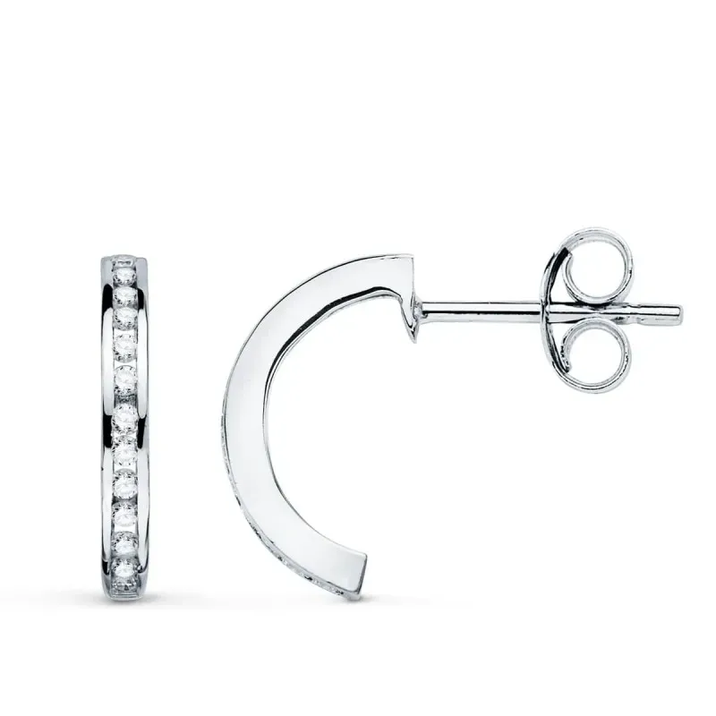 Pendientes oro blanco 18k mujer 13 mm. aros abiertos 28 diamantes 0.0