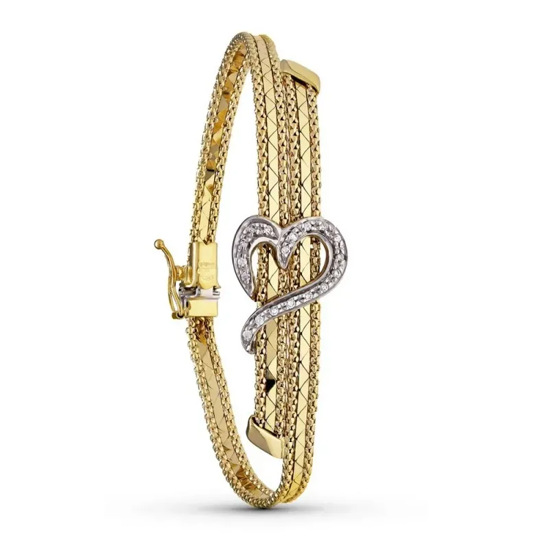 Pulsera oro bicolor 18k mujer tres hilos combinados detalle forma cor
