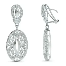 Pendientes largos oro blanco 18k mujer 40 mm. ovalados circonitas for
