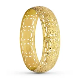 Pulsera Oro 18k rígida flores motivos calados brazalete media caña