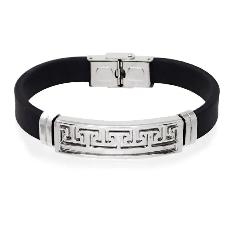 Pulsera Acero Inoxidable 316L hombre 20.5 cm. caucho negro 9 mm. deta