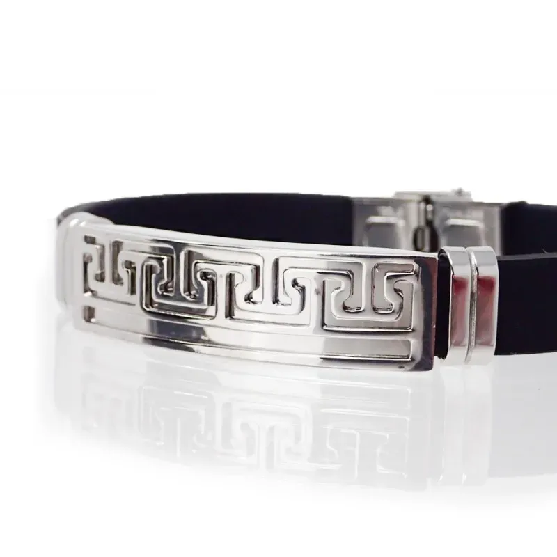 Pulsera Acero Inoxidable 316L hombre 20.5 cm. caucho negro 9 mm. deta