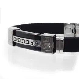 Pulsera Acero Inoxidable 316L hombre 21 cm. caucho negro 10 mm. detal