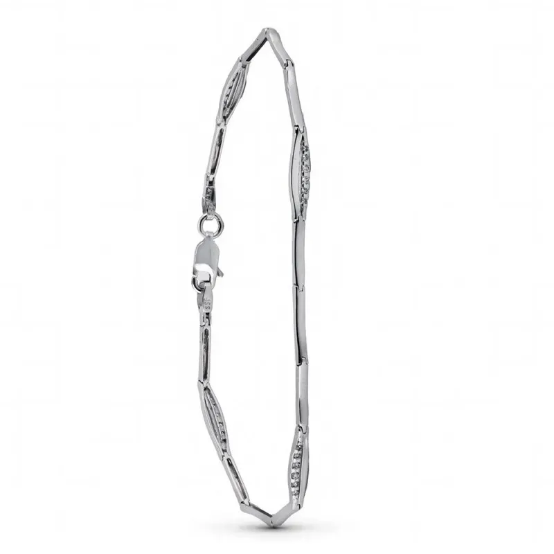 Pulsera Oro Blanco 18k mujer barras lisas combinadas circonitas