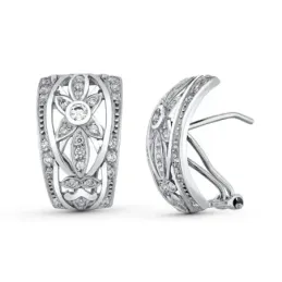 Pendientes Oro Blanco 18k mujer forma flor centro calada detalle circ