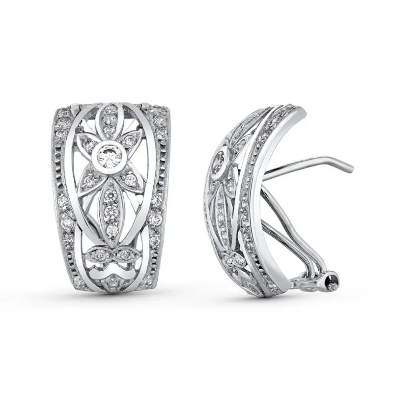 Pendientes Oro Blanco 18k mujer forma flor centro calada detalle circ