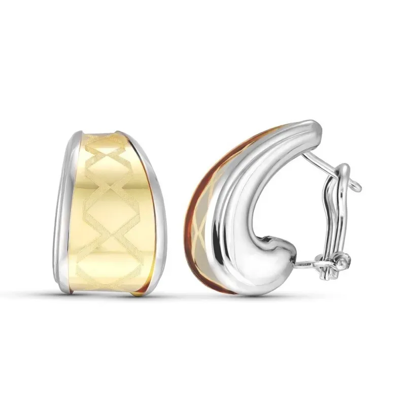 Pendientes Oro Bicolor 18k mujer 20 mm. detalle rombos mate combinado